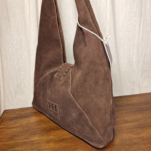 Haute Hippie NEW Triangle suede hobo shoulder bag brown100% leather NWT bohemian - Picture 4 of 9